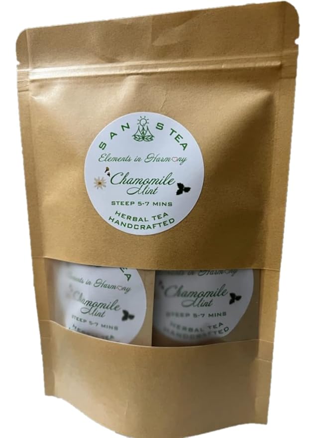 SanosTea Chamomile Mint Premium Organic Herbal Tea, handcrafted, calming and by SanosTea