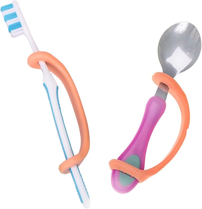 EazyHold Orange Silicone Hand Grip Aid, U Cuff, Utensils Holder, Self Feeding by EazyHold