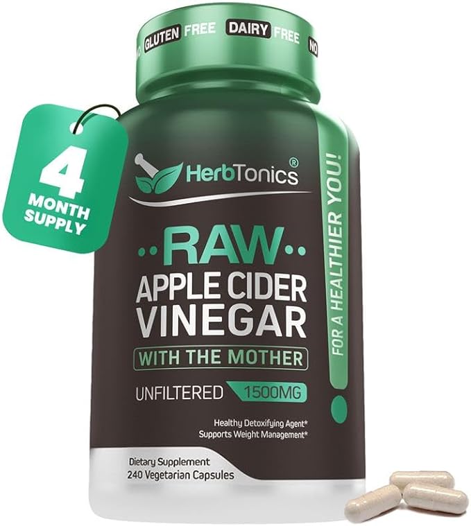 Herbtonics Raw Apple Cider Vinegar Capsules 1500mg by Herbtonics