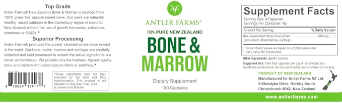 Antler Farms - 100% Pure New Zealand Bone & Marrow, 180 Capsules, 750mg - Grass - Image 2