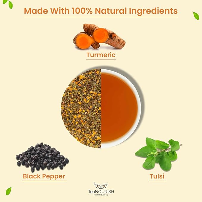TeaNOURISH Turmeric Spice Tulsi Herbal Tea | Immunity Booster | Loose Blend of - Image 3