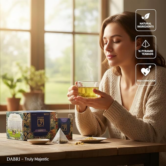 Dabri Chamomile Green Tea Bags | 16 Pyramid Bags | Calming Herbal Wellness Tea - Image 4