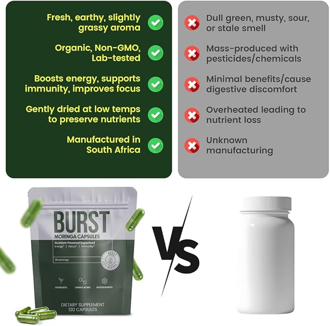 Burst 100% Organic Moringa Capsules – Supports Energy, & Vitality | Pure - Image 7
