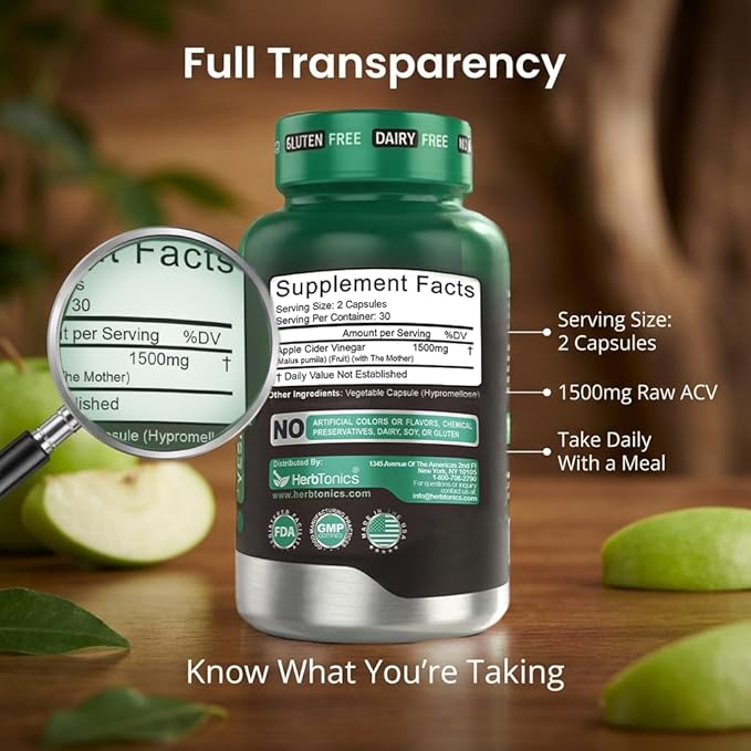 Herbtonics Raw Apple Cider Vinegar Capsules 1500mg - Image 8