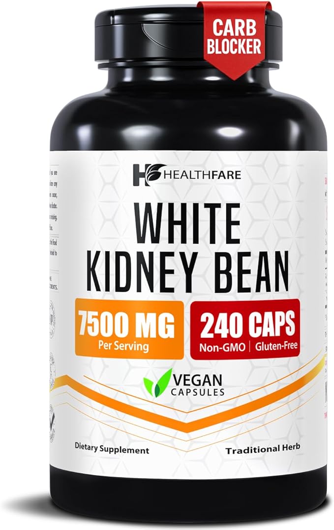 Healthfare White Kidney Bean Extract 7500mg | 240 Vegan Capsules | Extra by HealthFare