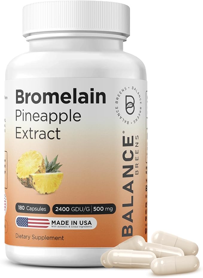 Balancebreens Bromelain 500mg Capsules – 2400 GDU Pineapple Extract Supplement by BalanceBreens