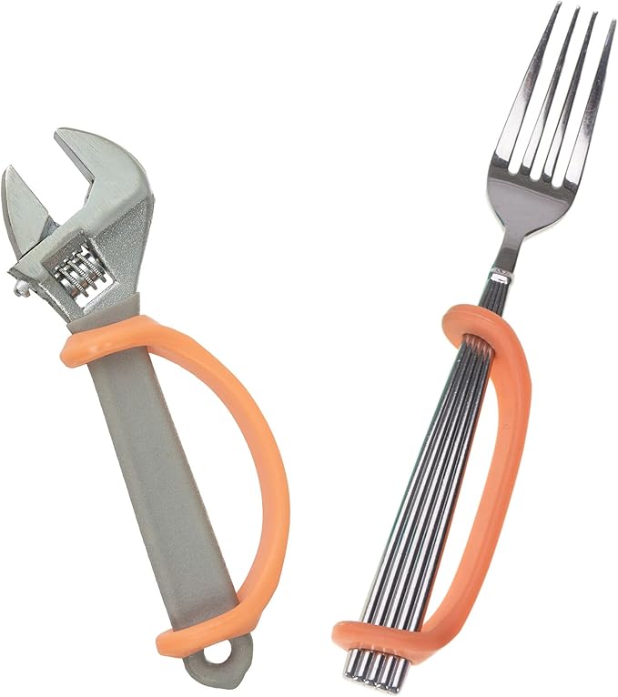 EazyHold Orange Silicone Hand Grip Aid, U Cuff, Utensils Holder, Self Feeding - Image 5