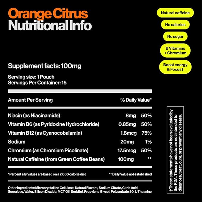 Wip Energy Pouches | 100mg Natural Caffeine | Vitamins and Minerals | Orange - Image 5
