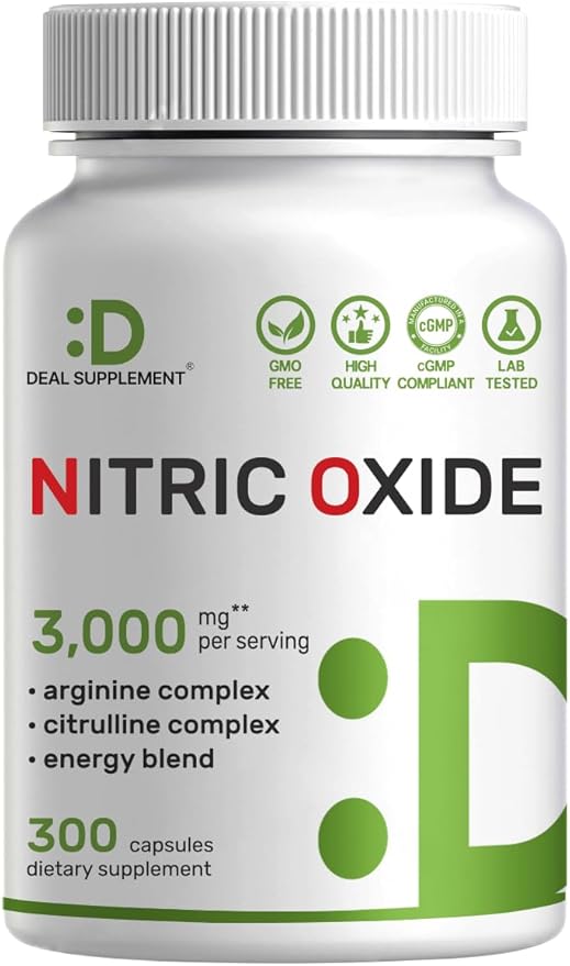 Nitric Oxide Supplement 3, 300 Capsules | 12-in-1 Complex by DEAL+SUPPLEMENT