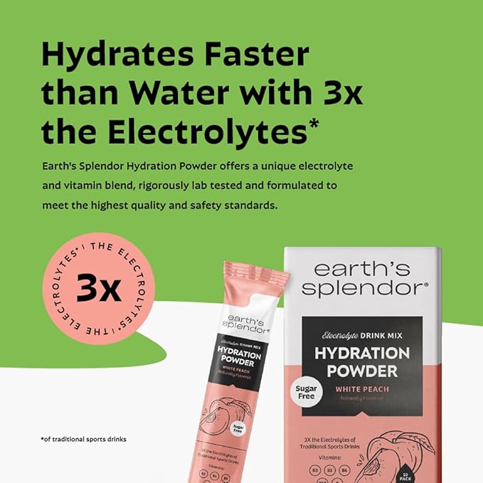 Earth's Splendor Electrolytes Powder Packets Sugar Free White Peach Hydration - Image 3