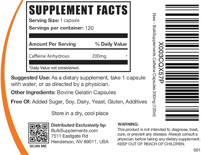 BulkSupplements.com Caffeine 200mg Capsules - Image 7