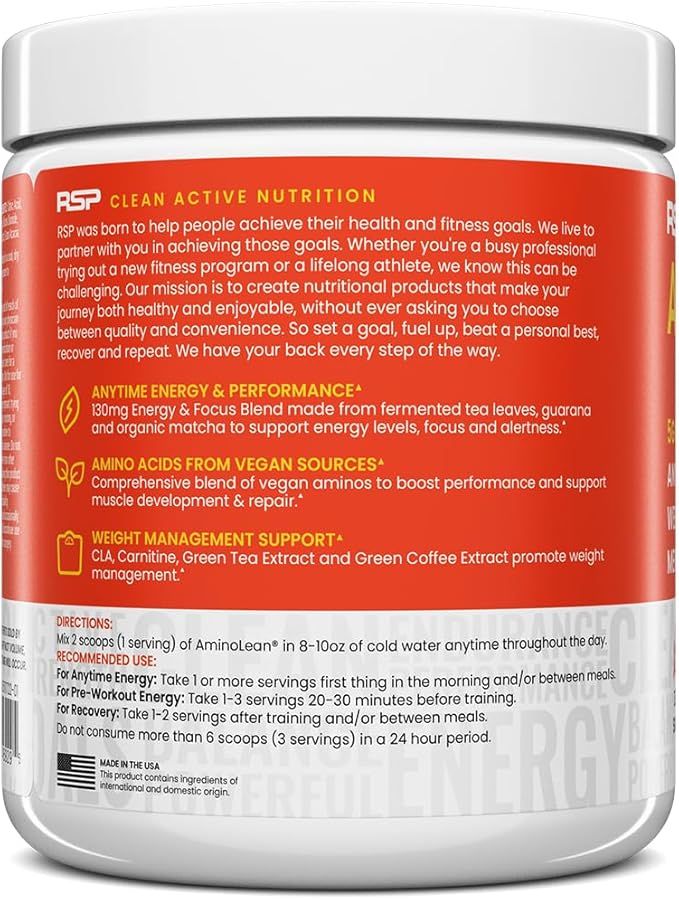RSP NUTRITION AminoLean Natural Pre Workout Powder, Sucralose Free Amino Energy - Image 8