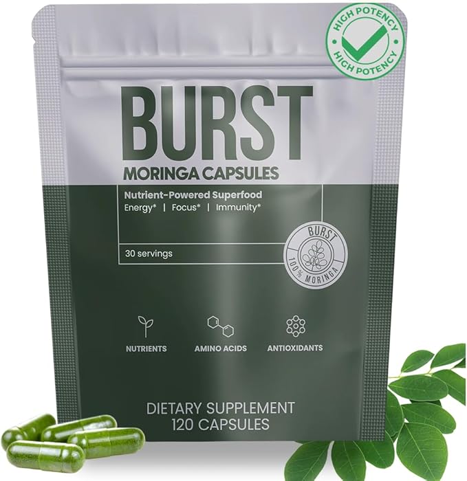 Burst 100% Organic Moringa Capsules – Supports Energy, & Vitality | Pure by MoringaBurst