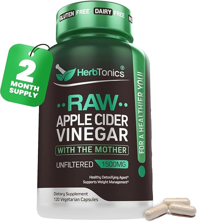Herbtonics Raw Apple Cider Vinegar Capsules 1500mg by Herbtonics