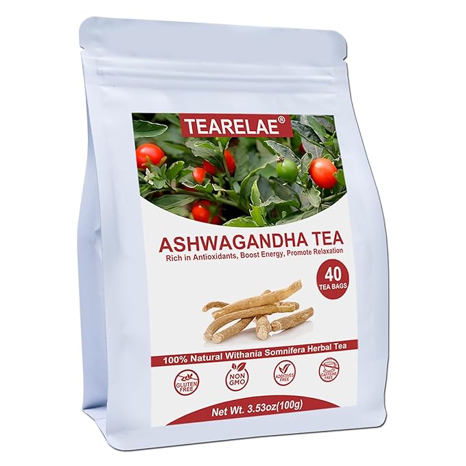 TEARELAE - Ashwagandha Tea Bags - 2.5g x 40 Count - Sourced From India - by TEARELAE