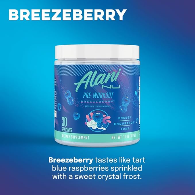 Alani Nu Pre Workout Powder BREEZEBERRY, Amino Energy Boost, Endurance - Image 4