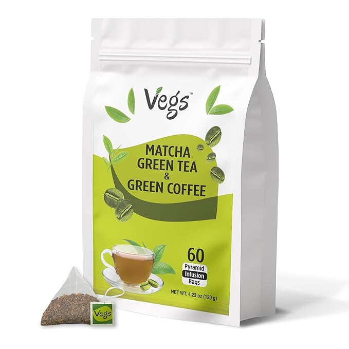 VEGS Matcha Green Tea and Green Coffee Arabica Bean, 60 Pyramid Infusion Bags – by VegsWellness