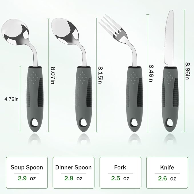 Adaptive Utensils for Elderly 4 Piece, 2.9 oz Weighted Silverware for Hand - Image 6