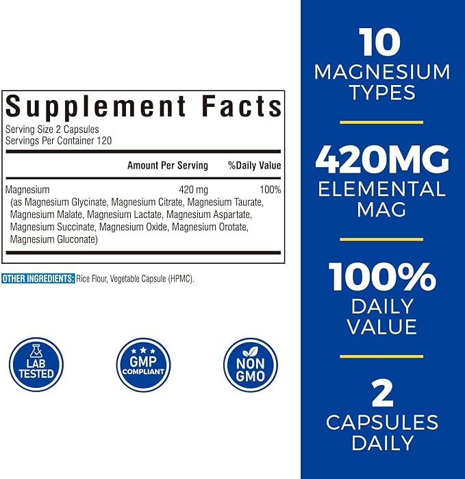 10 in 1 Magnesium Complex, 420mg Elemental Magnesium | Ultra Strength, Max - Image 2