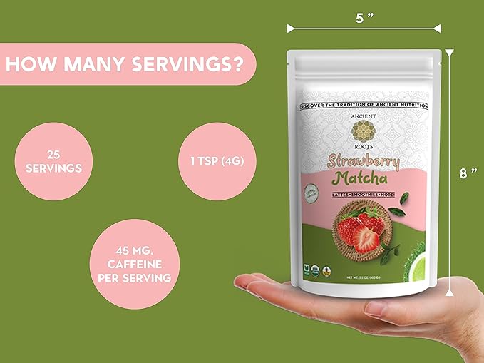 Ancient Roots Strawberry Matcha Powder 3.5 oz Japanese Green Tea Blend - Image 8