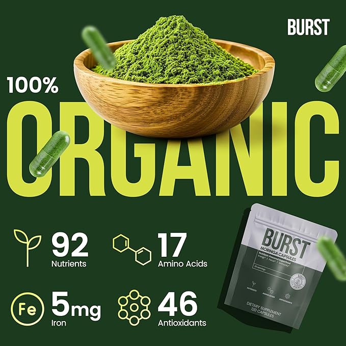 Burst 100% Organic Moringa Capsules – Supports Energy, & Vitality | Pure - Image 3