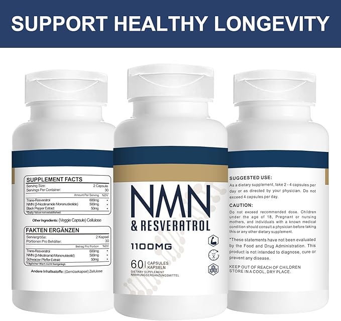 1100mg NMN & Trans-Resveratrol, 3-in-1 Supplement, 60 Veggie Capsules – - Image 7