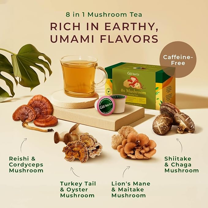 Gya Tea Co 8X Mushroom Herbal Tea Pod- Decaf Wellness Tea - Image 3