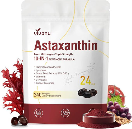 10 in 1 Astaxanthin Supplements 24mg, 4 Month Supply, Astaxantina Antioxidant by SupplementsGummiesandTea