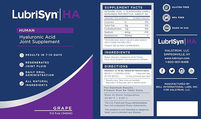 Lubrisyn Hyaluronic Acid Oral Joint Supplement – Liquid HA Formula - Image 2