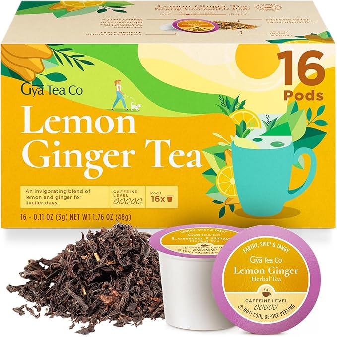 Gya Tea Co Lemon Ginger Herbal Tea Pod- Decaf Wellness Tea by GyaTeaCo