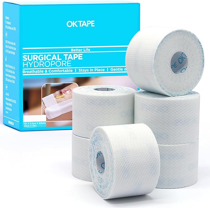 OK TAPE Hypoallergenic Surgical Tape 2 inch x 5.5yd |6 Rolls, Dry Medical Tape by OKTAPE