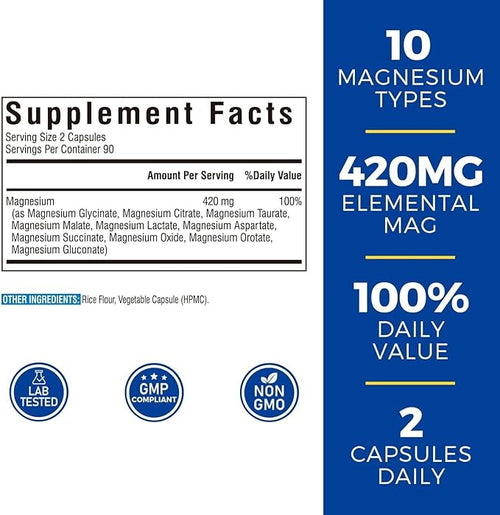 10 in 1 Magnesium Complex, 420mg Elemental Magnesium | Ultra Strength, Max - Image 2