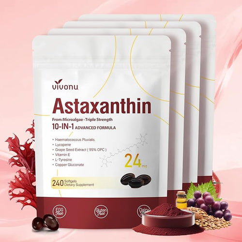 10 in 1 Astaxanthin Supplements 24mg, 16 Month Supply, Astaxantina Antioxidant by SupplementsGummiesandTea