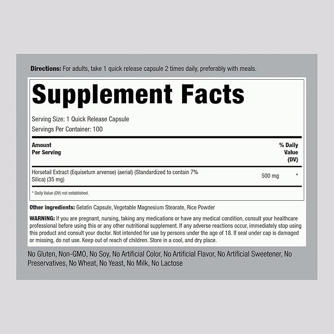Piping Rock Silica Supplement 500mg | 100 Capsules | Horsetail Extract | - Image 2