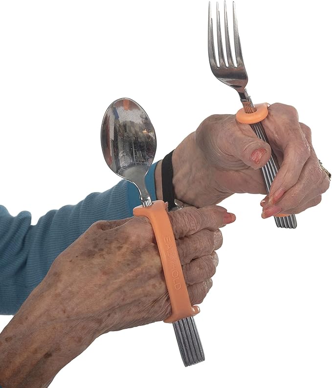 EazyHold Orange Silicone Hand Grip Aid, U Cuff, Utensils Holder, Self Feeding - Image 4