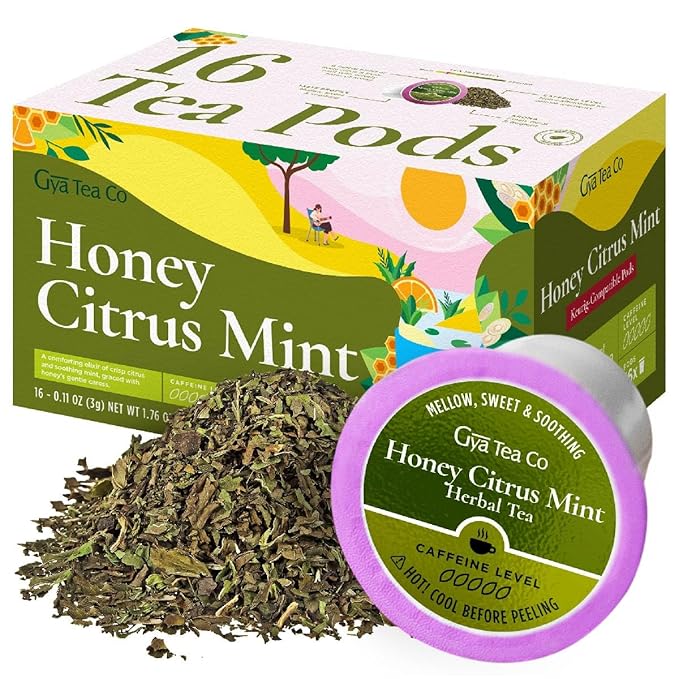 Gya Tea Co Honey Citrus Mint Herbal Tea Pod- Decaf Wellness Tea by GyaTeaCo