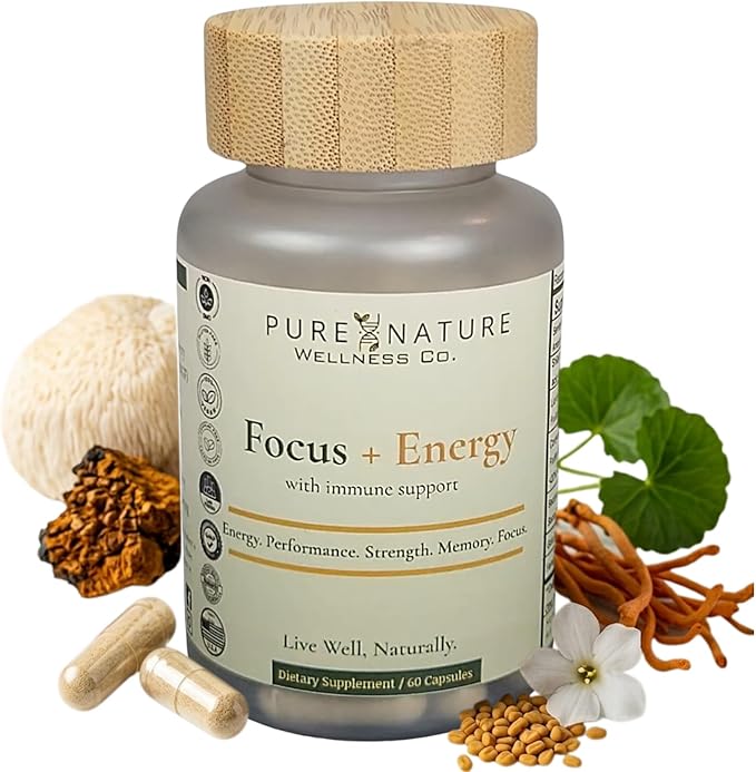 Focus + Energy + Performance Support-6-in-1 Mushroom Nootropic & Mitochondrial by PureNatureWellnessCo