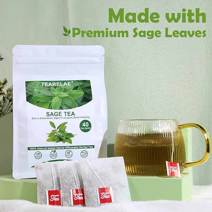 TEARELAE - Premium Sage Leaf Tea Bags - 1.5g x 40 Count - Natural Cut & Sifted - Image 3