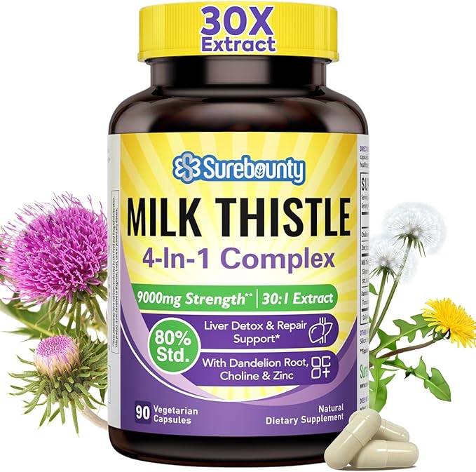4-in-1 Milk Thistle Complex for Men & Women, Milk Thistle Extract by Surebounty