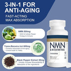 1100mg NMN & Trans-Resveratrol, 3-in-1 Supplement, 60 Veggie Capsules – - Image 4