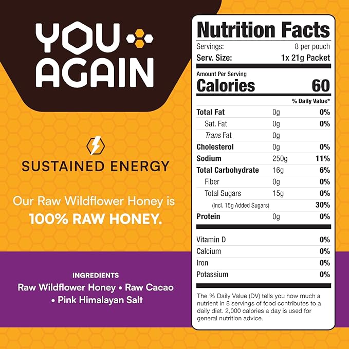 You Again Super Honey Clean Energy Gel, Variety Himalayan Salt & Salted Cacao | - Image 2
