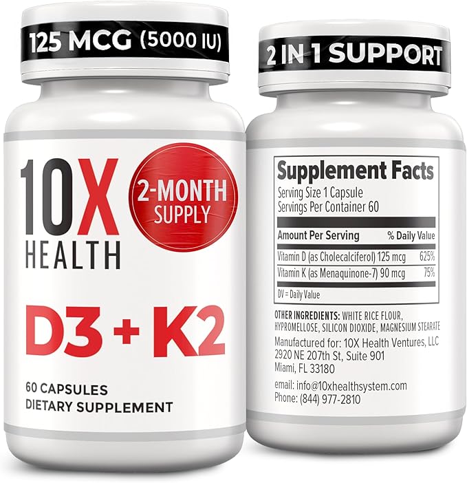 10X Health Vitamin D3 5000 IU & K2 MK7 by 10XHealthSystem