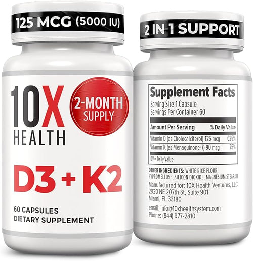 10X Health Vitamin D3 5000 IU & K2 MK7 by 10XHealthSystem