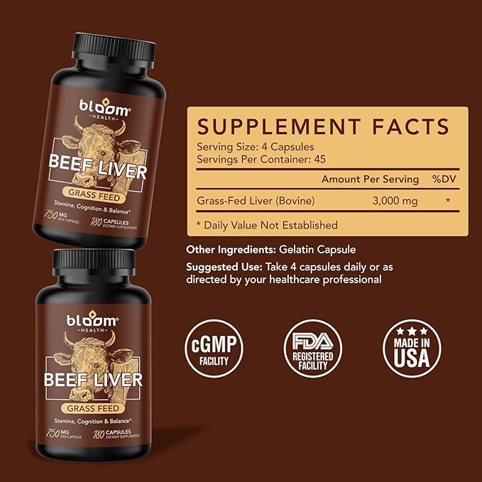 Grass Fed Beef Liver Supplement, 3000mg Bovine Liver Per Serving, Rich in - Image 7
