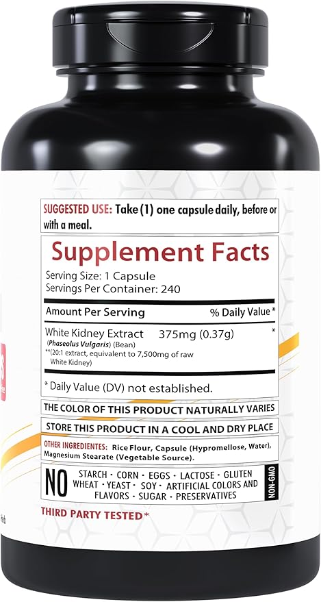 Healthfare White Kidney Bean Extract 7500mg | 240 Vegan Capsules | Extra - Image 2