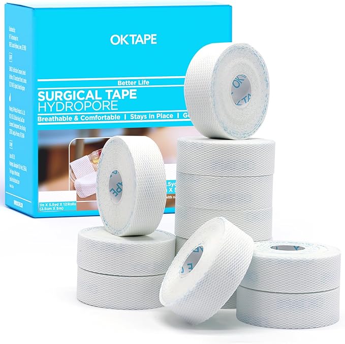 OK TAPE Hypoallergenic Surgical Tape 1 inch x 5.5yd |12 Rolls, Dry Medical Tape by OKTAPE