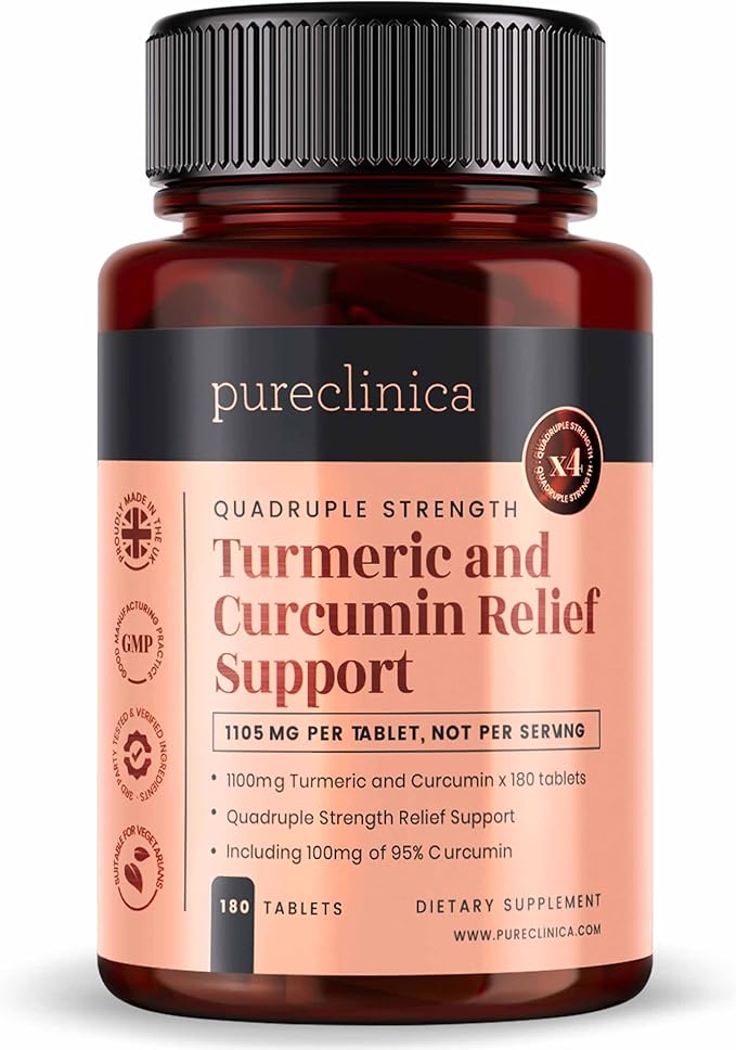 1100mg Turmeric and Curcumin x 180 Tablets by Pureclinica