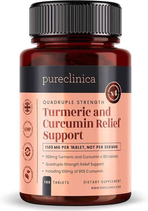 1100mg Turmeric and Curcumin x 180 Tablets by Pureclinica