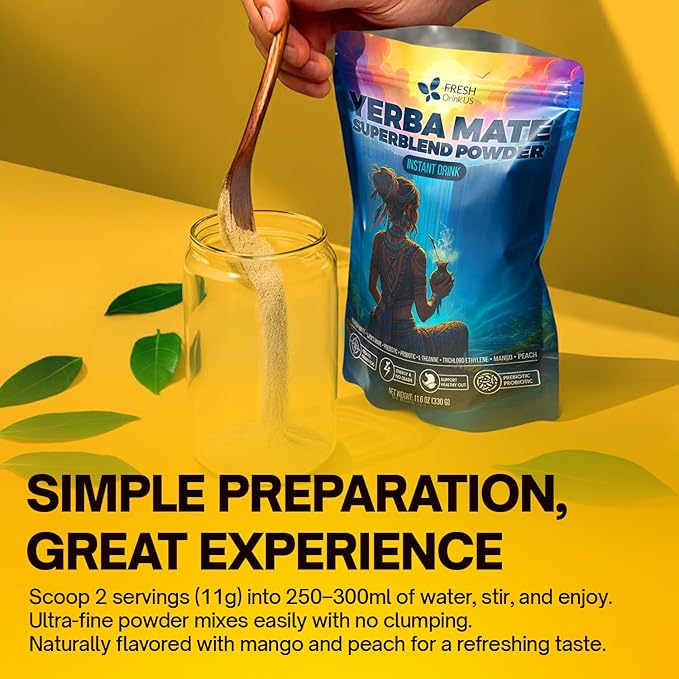 FreshDrinkUS, Premium 6.35oz Yerba Mate Super Blend Powder – Plant-Based - Image 6