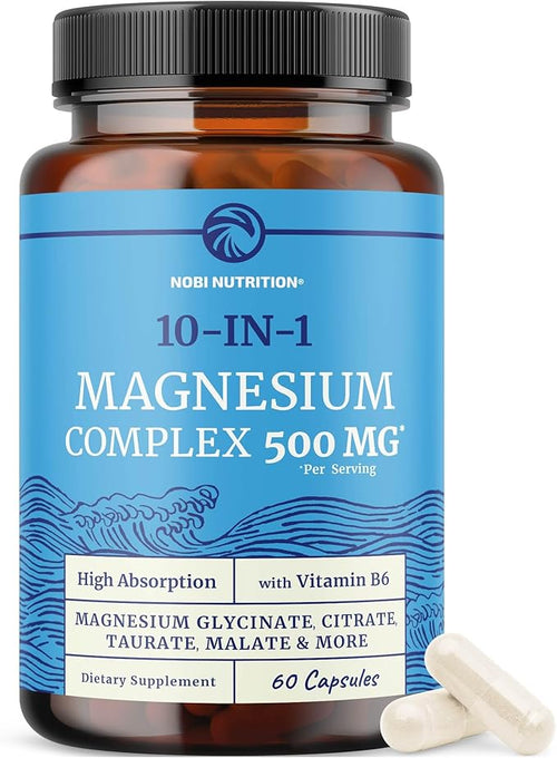 10 in 1 Magnesium Complex Supplement 500MG | Magnesium Citrate, Mag Glycinate by NobiNutrition